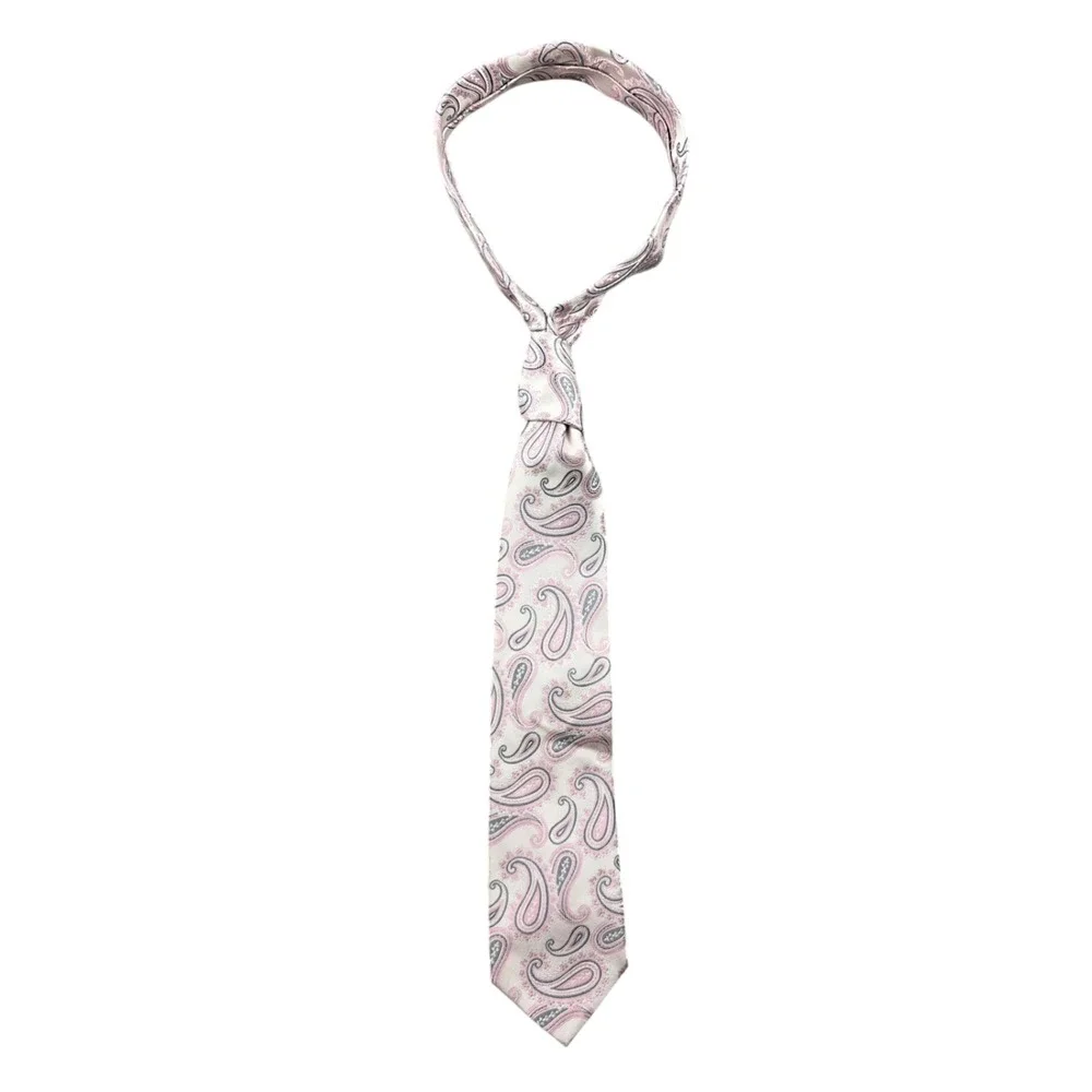 Vintage‎ Bruno Piattelli Roma Men Necktie Pink Gray 100% Silk Hand Made Office